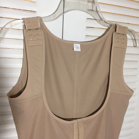 sz l nude open bust mid thigh bodysuit shapewear latch hook front zip bottom - Picture 2 of 7